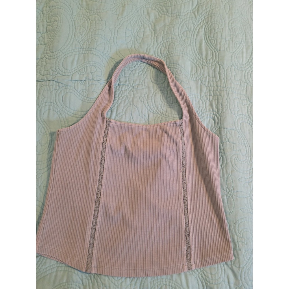 American Eagle Women's Size XL Green Cotton Blend‎ RIbbed Lace Halter Top NWT